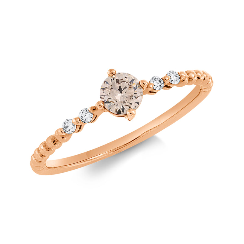 Ring 18 kt RG, 4 Brill. 0,05 ct, TW-pi, 1 Brill. 0,27 ct, braun