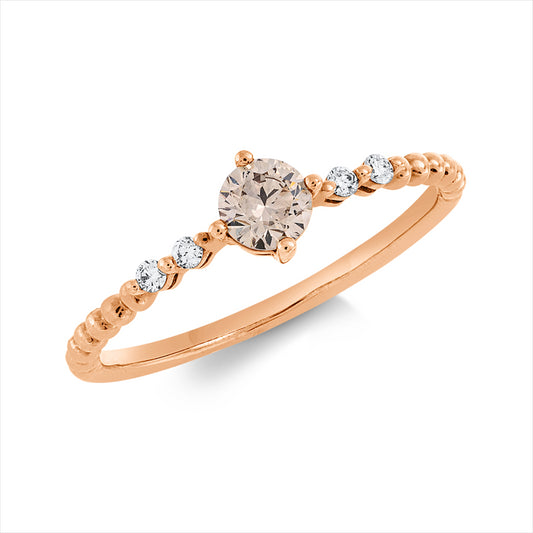 Ring 18 kt RG, 4 Brill. 0,05 ct, TW-pi, 1 Brill. 0,27 ct, braun