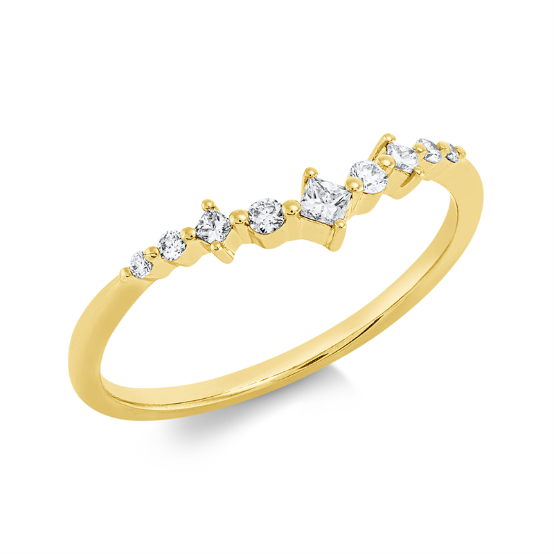 Ring 18 kt GG, 2 Brill. 0,01 ct, TW-pi, 3 Princ. 0,07 ct, TW-si, 4 Brill. 0,06 ct, TW-pi