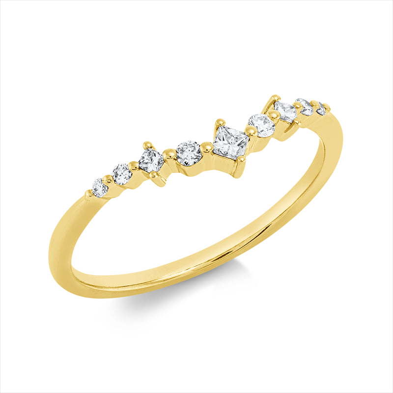 Ring 18 kt GG, 2 Brill. 0,01 ct, TW-pi, 3 Princ. 0,07 ct, TW-si, 4 Brill. 0,06 ct, TW-pi