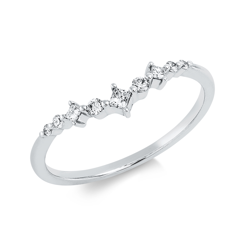 Ring 18 kt WG, 2 Brill. 0,01 ct, TW-pi, 3 Princ. 0,07 ct, TW-si, 4 Brill. 0,06 ct, TW-pi