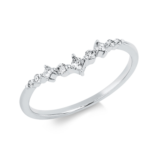 Ring 18 kt WG, 2 Brill. 0,01 ct, TW-pi, 3 Princ. 0,07 ct, TW-si, 4 Brill. 0,06 ct, TW-pi