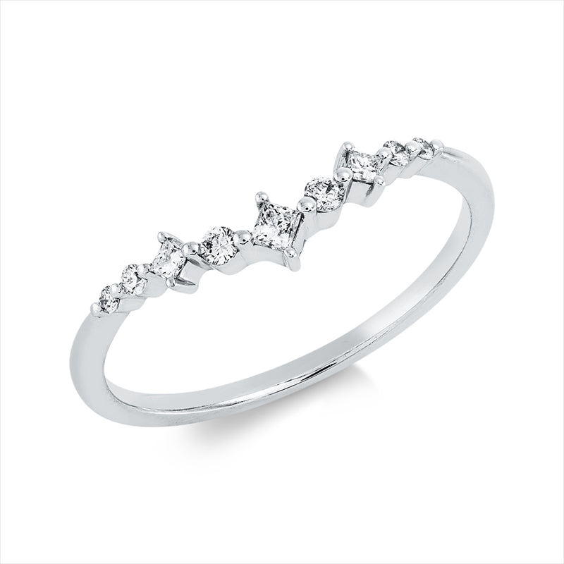 Ring 18 kt WG, 2 Brill. 0,01 ct, TW-pi, 3 Princ. 0,07 ct, TW-si, 4 Brill. 0,05 ct, TW-pi