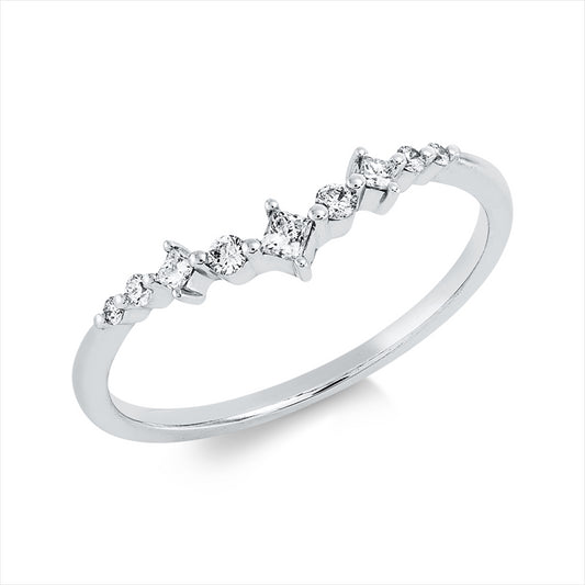 Ring 18 kt WG, 2 Brill. 0,01 ct, TW-pi, 3 Princ. 0,07 ct, TW-si, 4 Brill. 0,05 ct, TW-pi