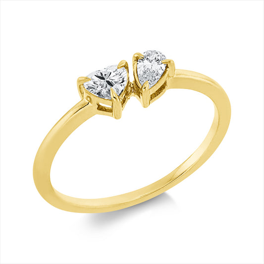Ring 18 kt GG, 1 Herzschl. 0,23 ct, TW-si, 1 Tropfen 0,13 ct, TW-si