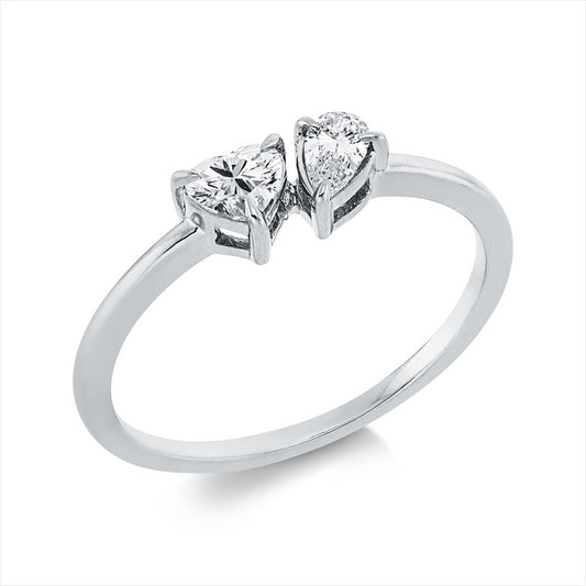 Ring 18 kt WG, 1 Herzschl. 0,24 ct, TW-si, 1 Tropfen 0,13 ct, TW-si