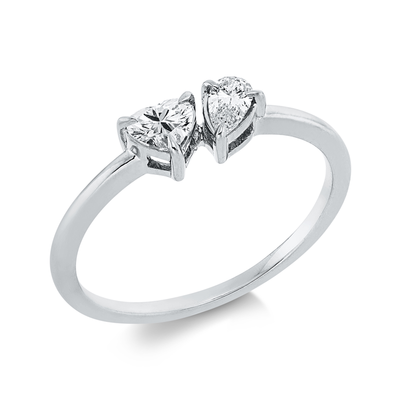 Ring 18 kt WG, 1 Herzschl. 0,24 ct, TW-si, 1 Tropfen 0,13 ct, TW-si