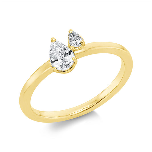 Ring 18 kt GG, 2 Tropfen 0,37 ct, TW-si
