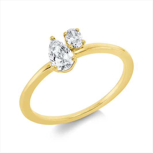 Ring 18 kt GG, 1 Tropfen 0,33 ct, TW-si, 1 Oval 0,11 ct, TW-si