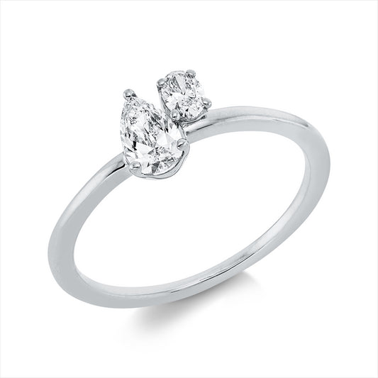 Ring 18 kt WG, 1 Oval 0,11 ct, TW-si, 1 Tropfen 0,30 ct, TW-si