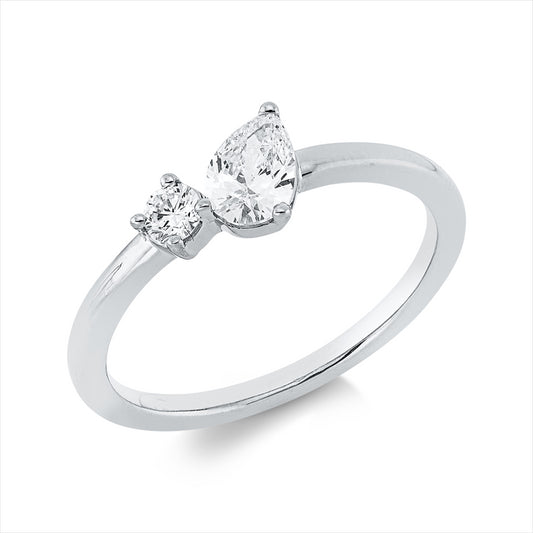 Ring 18 kt WG, 1 Brill. 0,10 ct, TW-si, 1 Tropfen 0,34 ct, TW-si