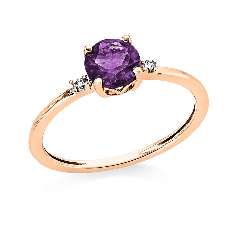 Ring 18 kt RG, Fassung rhodiniert, 2 Brill. 0,03 ct, TW-si, 1 Amethyst 0,75 ct lila