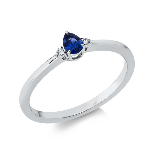 Ring 18 kt WG, 2 Brill. 0,03 ct, W-si, 1 Saphir 0,23 ct blau