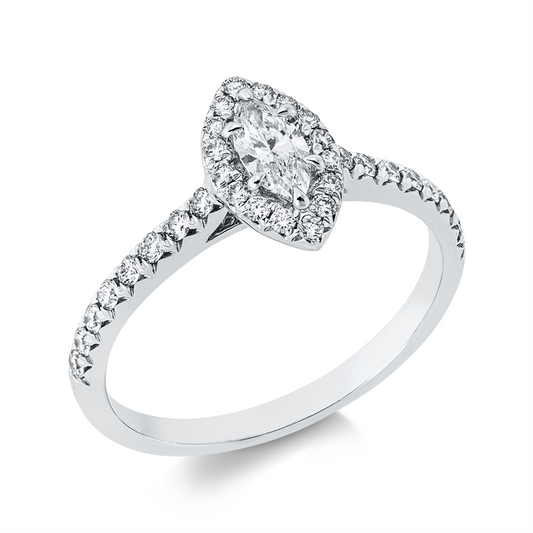 Ring 18 kt WG, 1 Nav. 0,27 ct, TW-si, 32 Brill. 0,34 ct, W-si