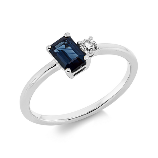 Ring 18 kt WG, 1 Brill. 0,08 ct, TW-si, 1 Saphir 0,61 ct blau