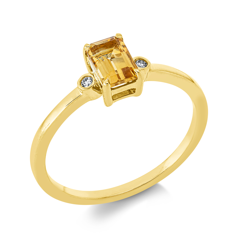 Ring 18 kt GG, 2 Brill. 0,02 ct, TW-si, 1 Citrin 0,59 ct gelb