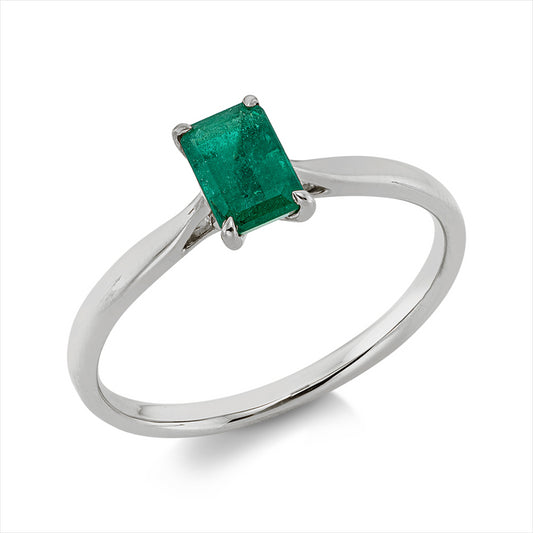 Ring 18 kt WG, 1 Smaragd 0,56 ct grün