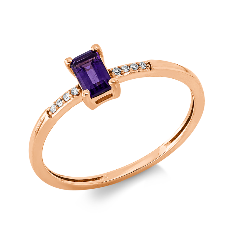 Ring 18 kt RG, 8 Brill. 0,02 ct, TW-si, 1 Amethyst 0,29 ct lila