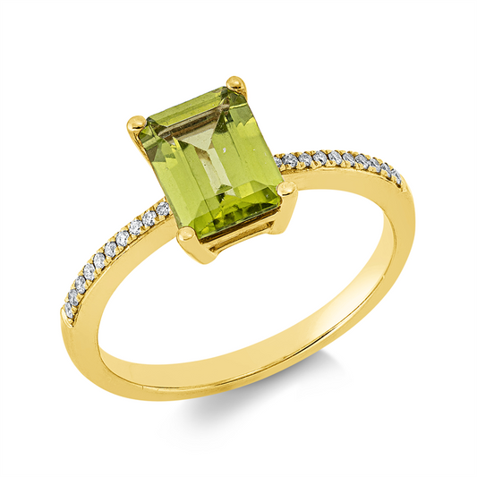 Ring 18 kt GG, 20 Brill. 0,07 ct, TW-si, 1 Peridot 1,50 ct grün