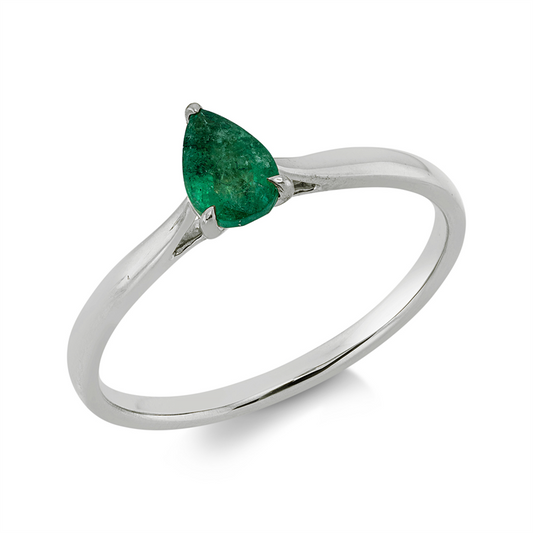 Ring 18 kt WG, 1 Smaragd 0,36 ct grün