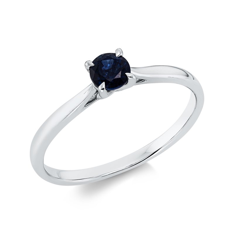 Ring 18 kt WG, 1 Saphir 0,37 ct blau