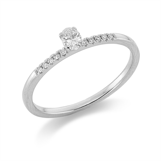 Ring 18 kt WG, 1 Oval 0,16 ct, TW-si, 10 Brill. 0,04 ct, TW-si