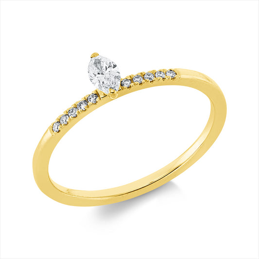 Ring 18 kt GG, 1 Nav. 0,15 ct, TW-si, 10 Brill. 0,05 ct, TW-si