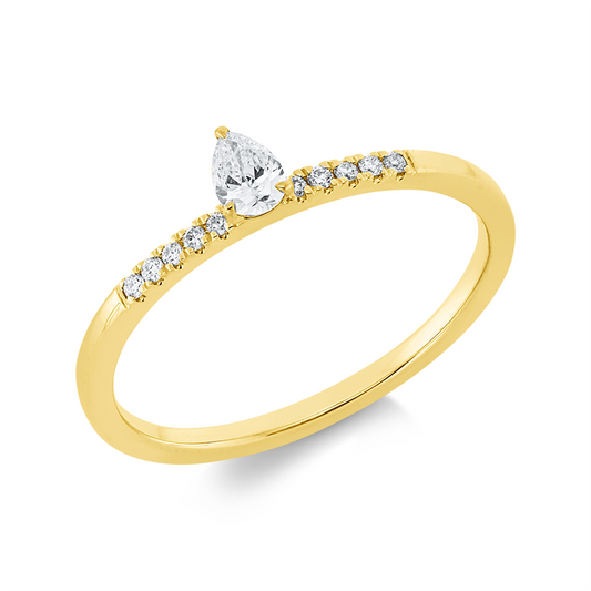 Ring 18 kt GG, 1 Tropfen 0,13 ct, TW-si, 10 Brill. 0,05 ct, TW-si