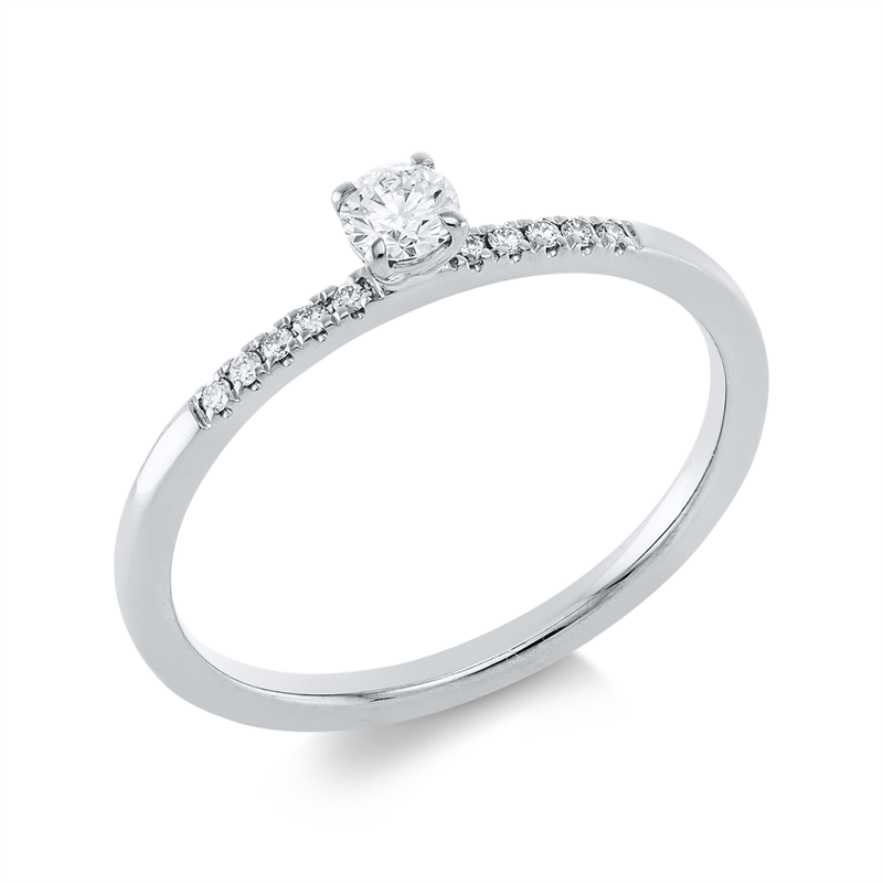 Ring 18 kt WG, 1 Brill. 0,18 ct, TW-si, 10 Brill. 0,04 ct, TW-si