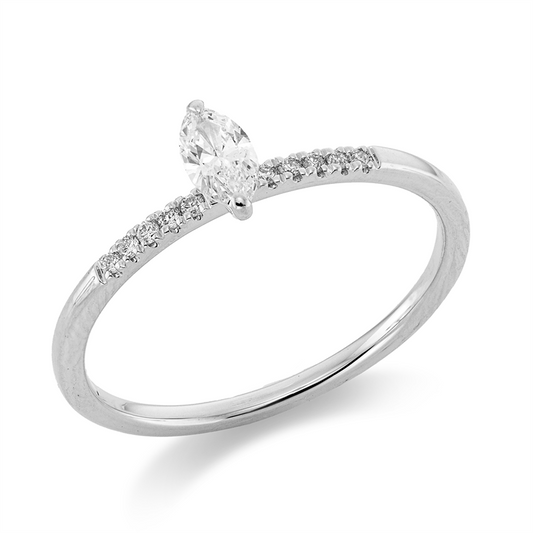 Ring 18 kt WG, 1 Nav. 0,19 ct, TW-si, 10 Brill. 0,06 ct, TW-si