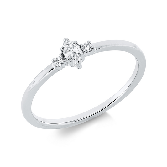 Ring 18 kt WG, 1 Nav. 0,10 ct, TW-si, 2 Brill. 0,03 ct, TW-si