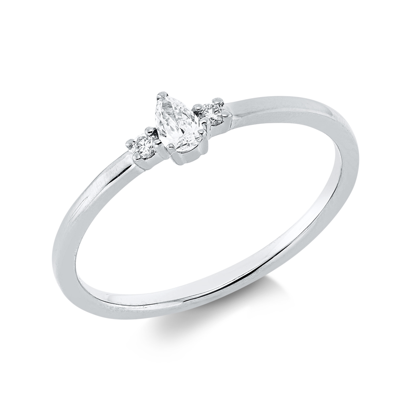 Ring 18 kt WG, 1 Tropfen 0,10 ct, TW-si, 2 Brill. 0,03 ct, TW-si