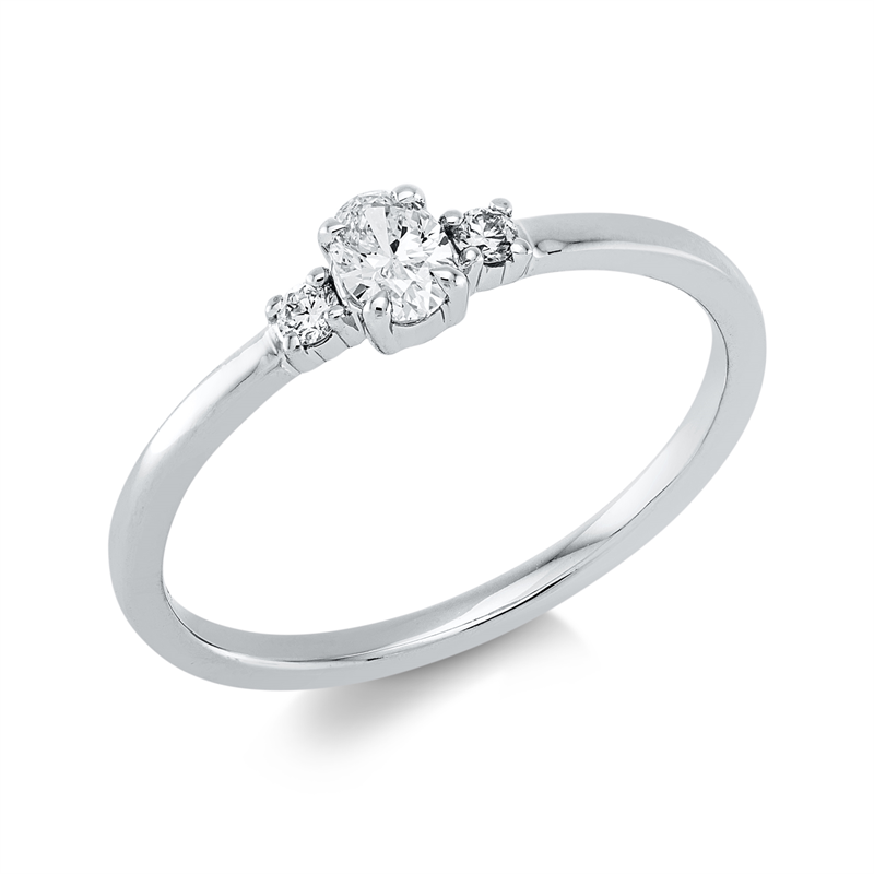 Ring 18 kt WG, 1 Oval 0,19 ct, TW-si, 2 Brill. 0,04 ct, TW-si