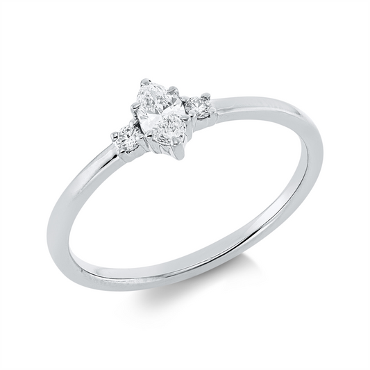 Ring 18 kt WG, 1 Nav. 0,19 ct, TW-si, 2 Brill. 0,05 ct, TW-si