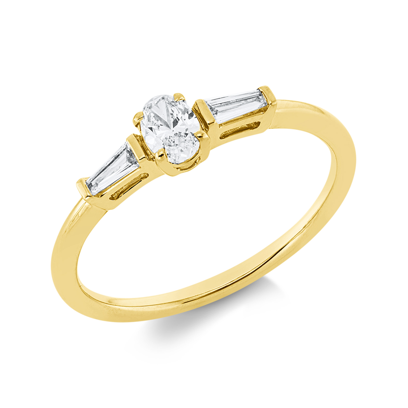 Ring 18 kt GG, 1 Oval 0,20 ct, TW-si, 2 Trap. 0,10 ct, TW-si