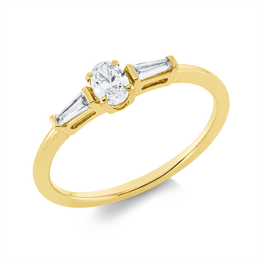 Ring 18 kt GG, 1 Oval 0,21 ct, TW-si, 2 Trap. 0,10 ct, TW-si