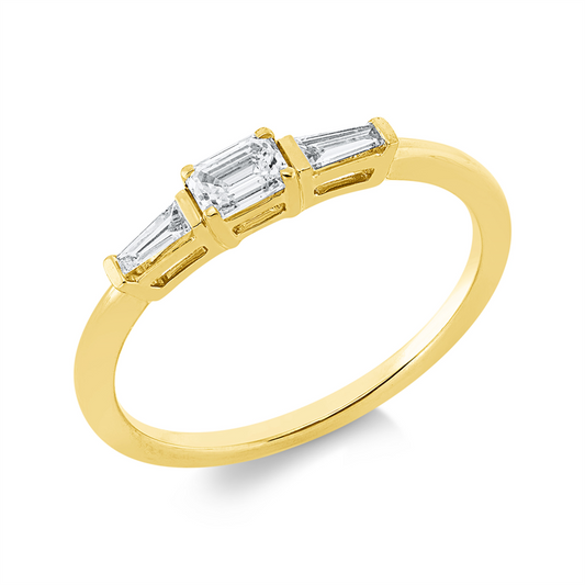Ring 18 kt GG, 1 Sm.schliff 0,22 ct, TW-si, 2 Trap. 0,10 ct, TW-si