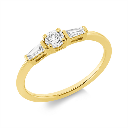 Ring 18 kt GG, 1 Brill. 0,21 ct, TW-si, 2 Trap. 0,10 ct, TW-si