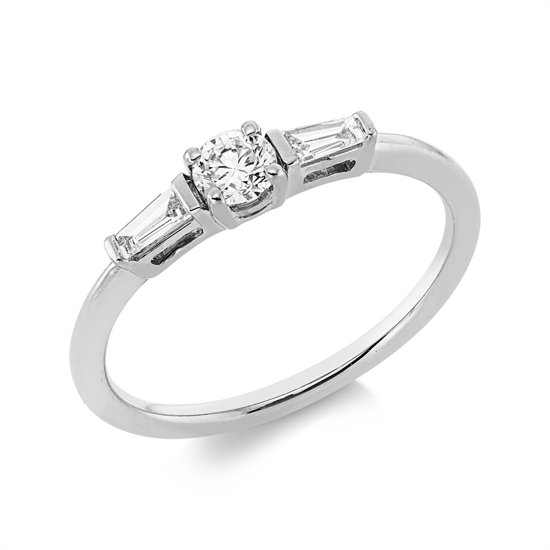 Ring 18 kt WG, 1 Brill. 0,24 ct, TW-si, 2 Trap. 0,09 ct, TW-si