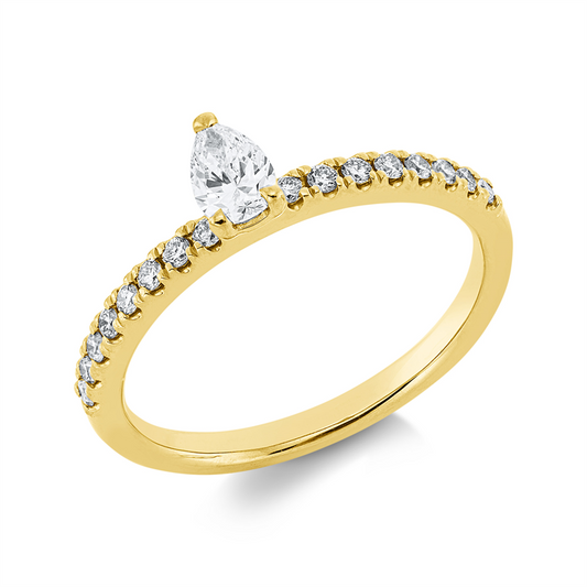 Ring 18 kt GG, 1 Tropfen 0,25 ct, TW-si, 16 Brill. 0,19 ct, TW-si