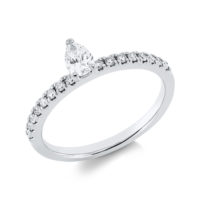 Ring 18 kt WG, 1 Tropfen 0,26 ct, TW-si, 16 Brill. 0,18 ct, TW-si