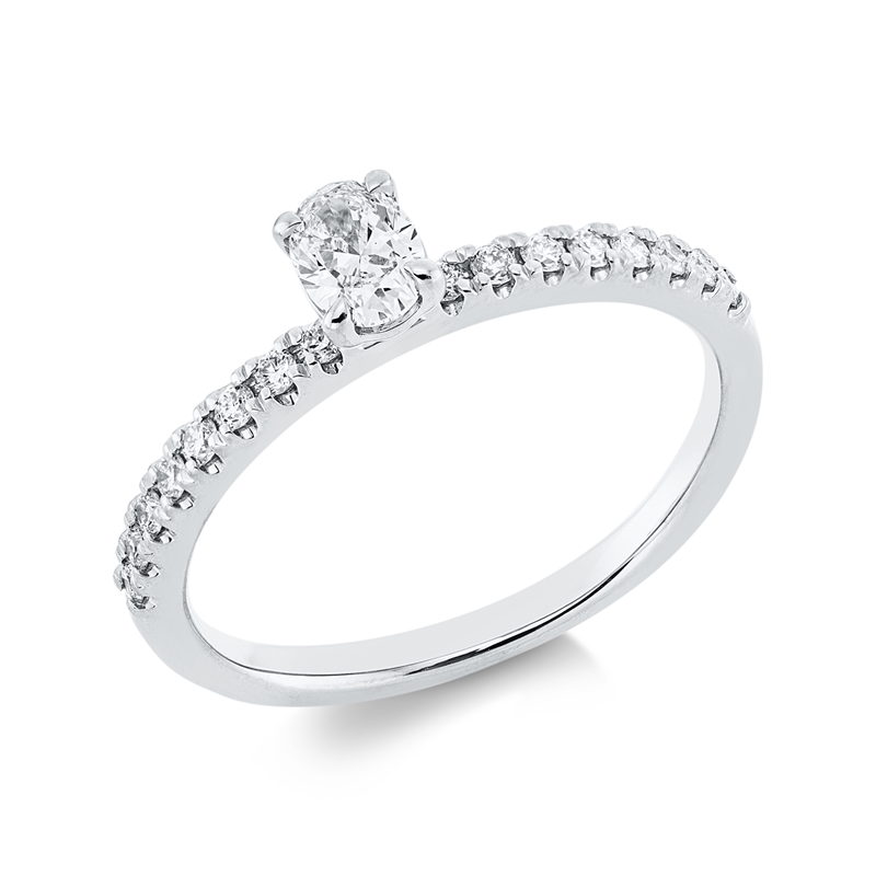 Ring 18 kt WG, 1 Oval 0,27 ct, TW-si, 16 Brill. 0,19 ct, TW-si