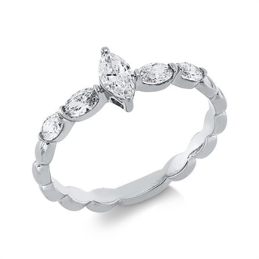 Ring 18 kt WG, 1 Nav. 0,18 ct, TW-si, 4 Oval 0,30 ct, TW-si