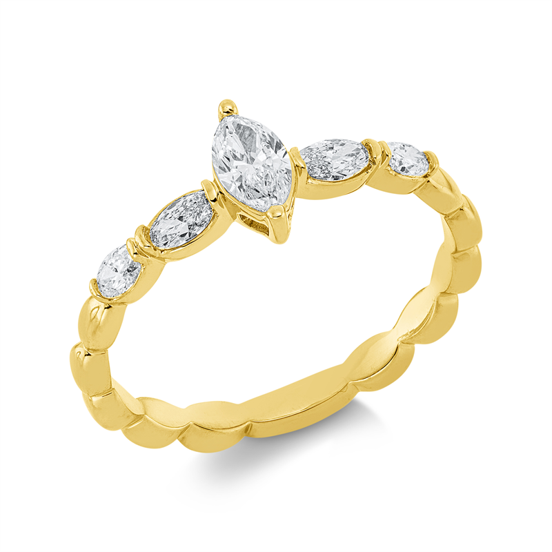Ring 18 kt GG, 1 Nav. 0,23 ct, TW-si, 4 Oval 0,32 ct, TW-si