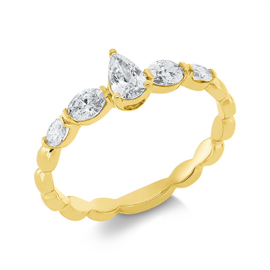 Ring 18 kt GG, 1 Tropfen 0,18 ct, TW-si, 4 Oval 0,36 ct, TW-si