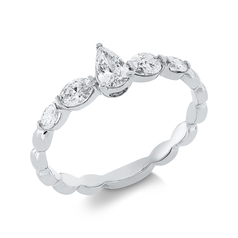 Ring 18 kt WG, 1 Tropfen 0,18 ct, TW-si, 4 Oval 0,36 ct, TW-si