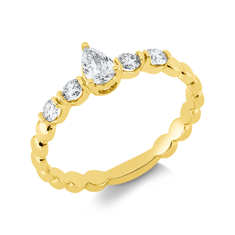Ring 18 kt GG, 4 Brill. 0,21 ct, TW-si, 1 Tropfen 0,19 ct, TW-si