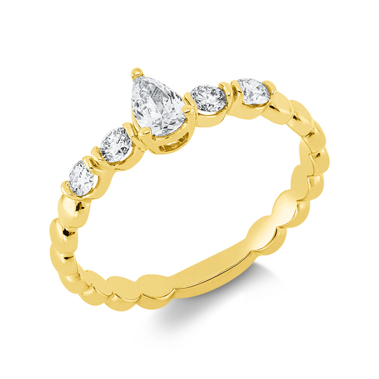Ring 18 kt GG, 4 Brill. 0,21 ct, TW-si, 1 Tropfen 0,19 ct, TW-si
