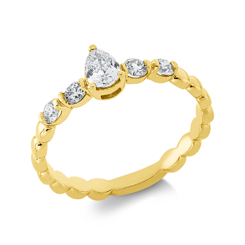 Ring 18 kt GG, 1 Tropfen 0,24 ct, TW-si, 4 Brill. 0,23 ct, TW-si