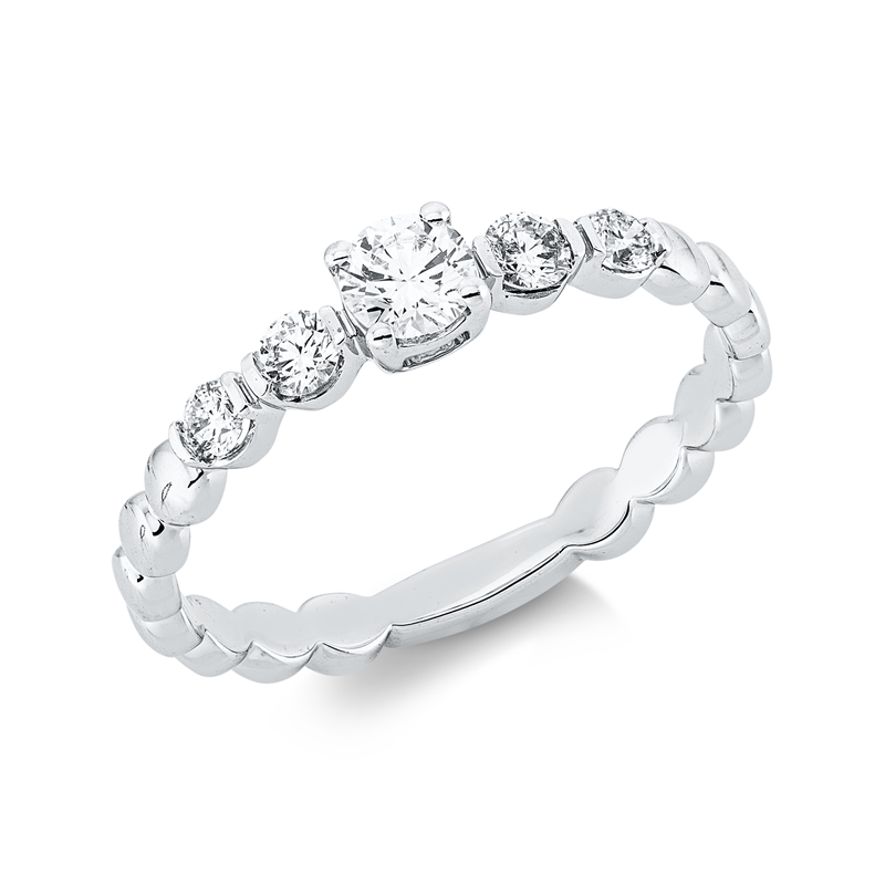 Ring 18 kt WG, 1 Brill. 0,21 ct, TW-si, 4 Brill. 0,20 ct, TW-si